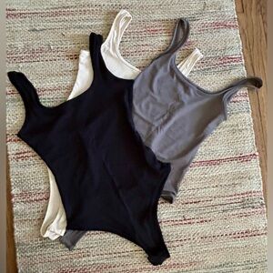Women's Bodysuit Trio - Black, Gray, and Cream